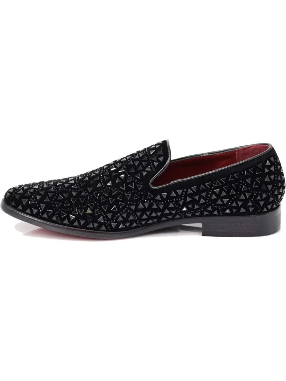 Enzo Romeo Men's Black Rubber Sole Rhinestone Sparkling Suede Loafer Prom Shoes